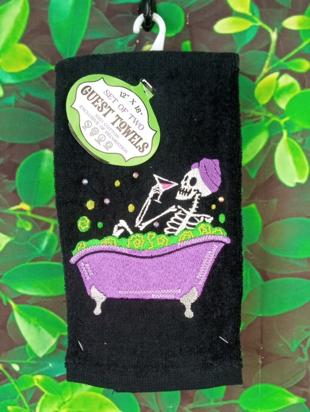 👻 Skeleton in Bathtub Embroidered Guest Towel Set